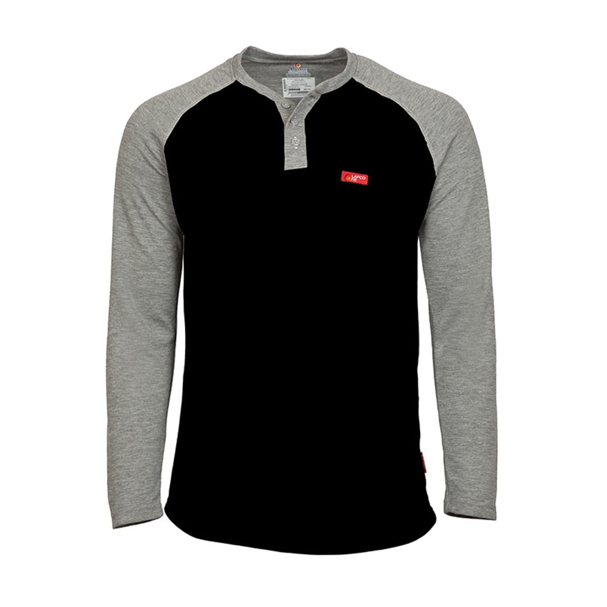 LAPCO Two-Tone FR Raglan Sleeve Henley T-Shirt in Black and Gray